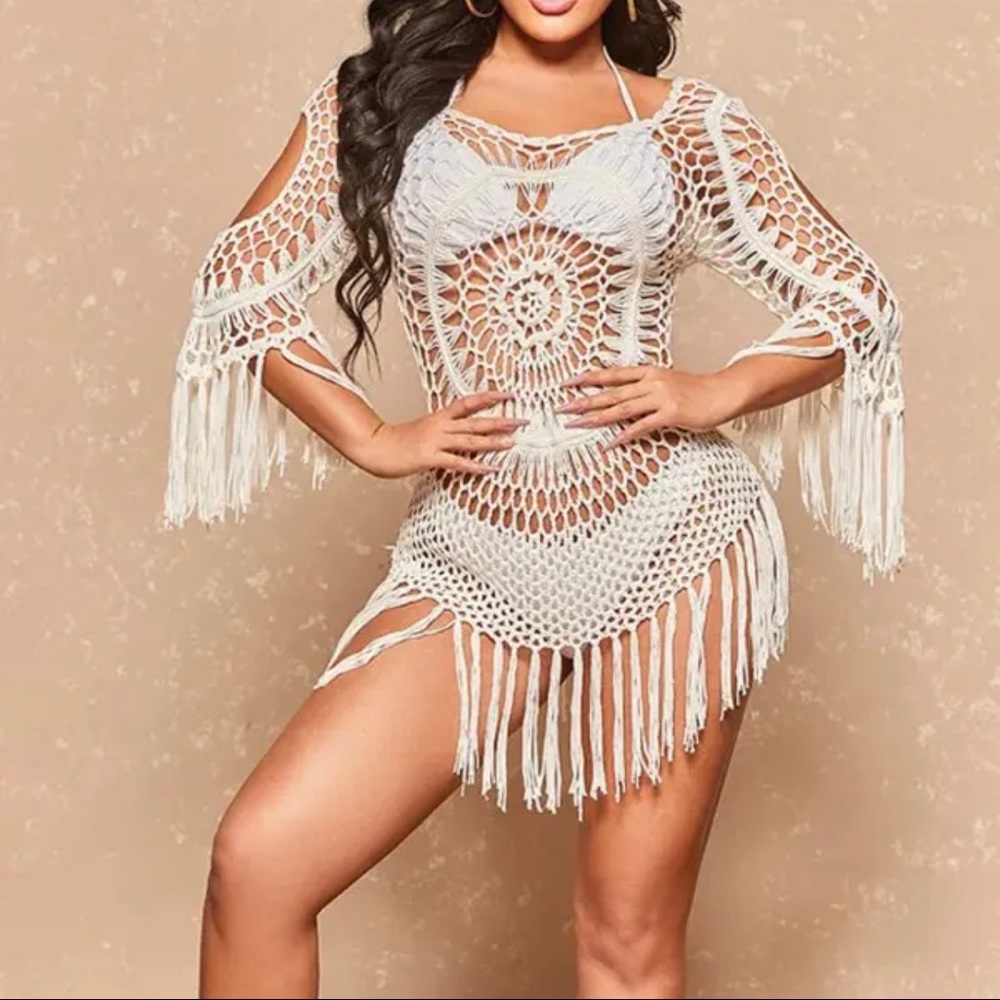 Ivory Fringed Swimwear Cover-up TWO LEFT!